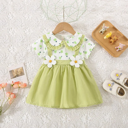 Baby Girl Flower 2-Piece Shoulder Strap Dress