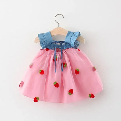 Strawberry Denim Flying Sleeve Dress