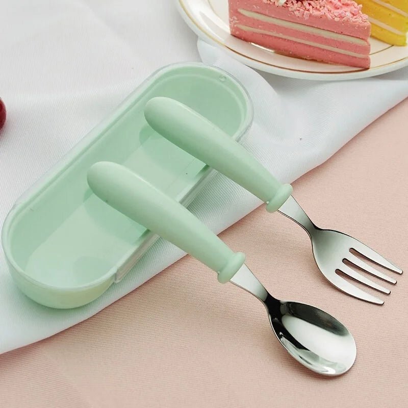 3-Piece Portable Children Feeding Spoon Forks Stainless Steel Set