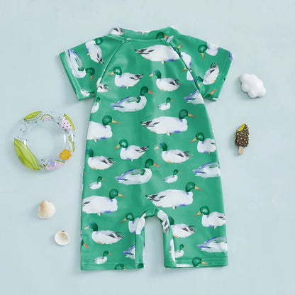 Zip Up Short Sleeve  Swimwear