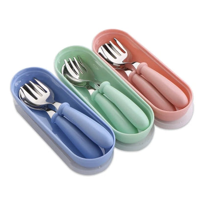 3-Piece Portable Children Feeding Spoon Forks Stainless Steel Set