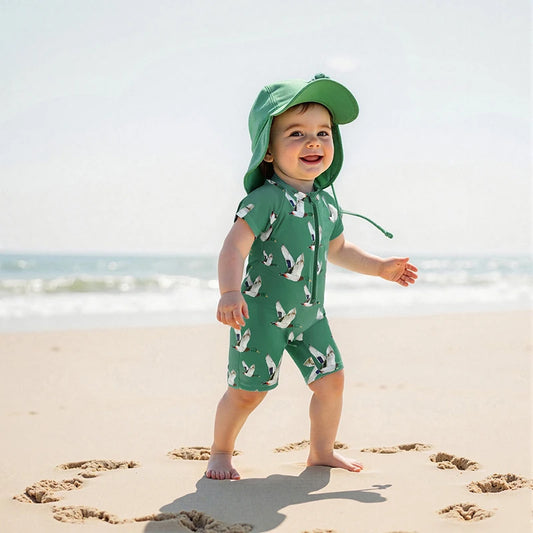 Zip Up Short Sleeve  Swimwear