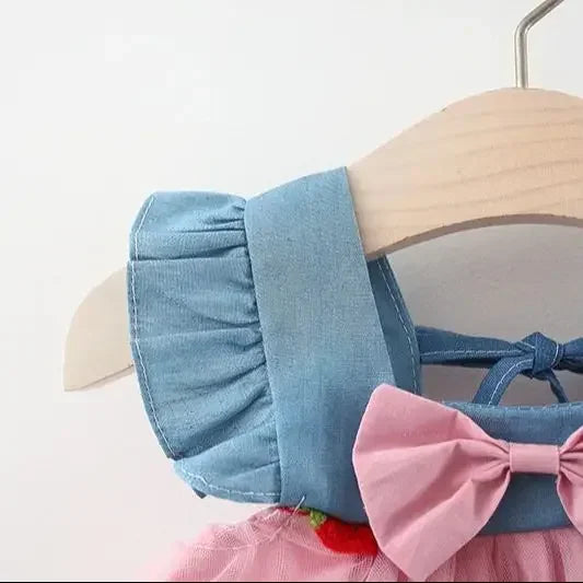 Strawberry Denim Flying Sleeve Dress