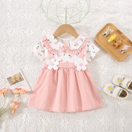 Baby Girl Flower 2-Piece Shoulder Strap Dress