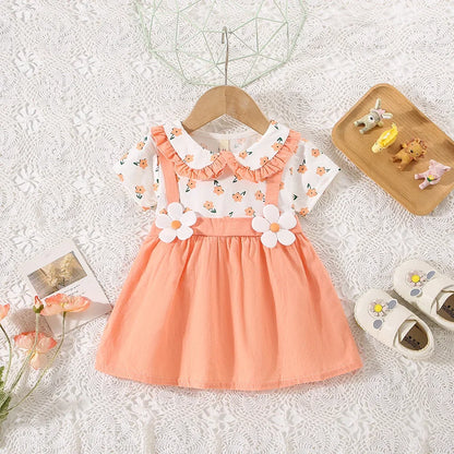 Baby Girl Flower 2-Piece Shoulder Strap Dress