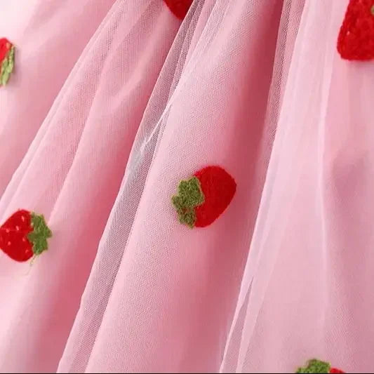 Strawberry Denim Flying Sleeve Dress