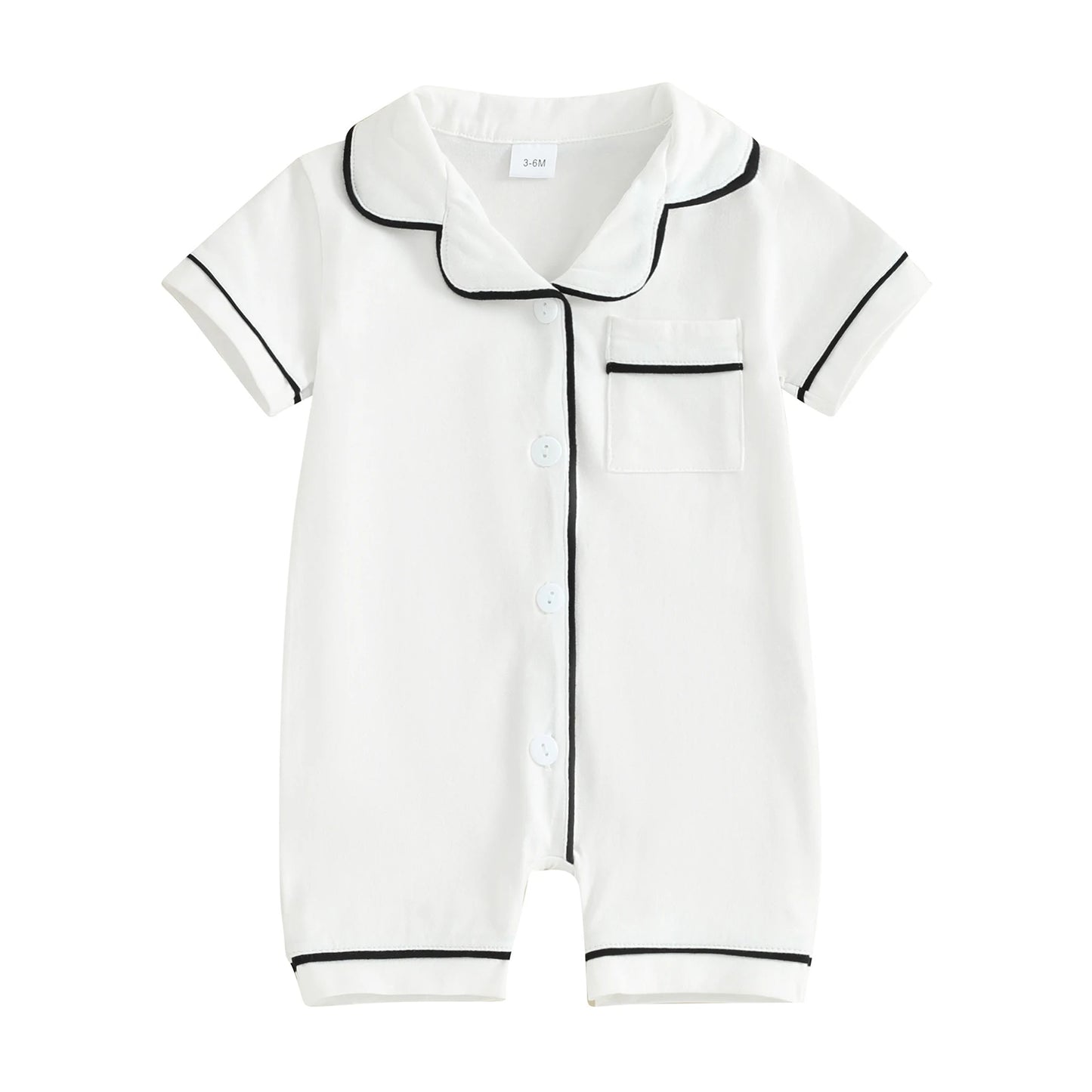 Short Sleeve  Romper Pajamas with Neck Buttons