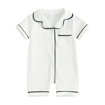 Short Sleeve  Romper Pajamas with Neck Buttons