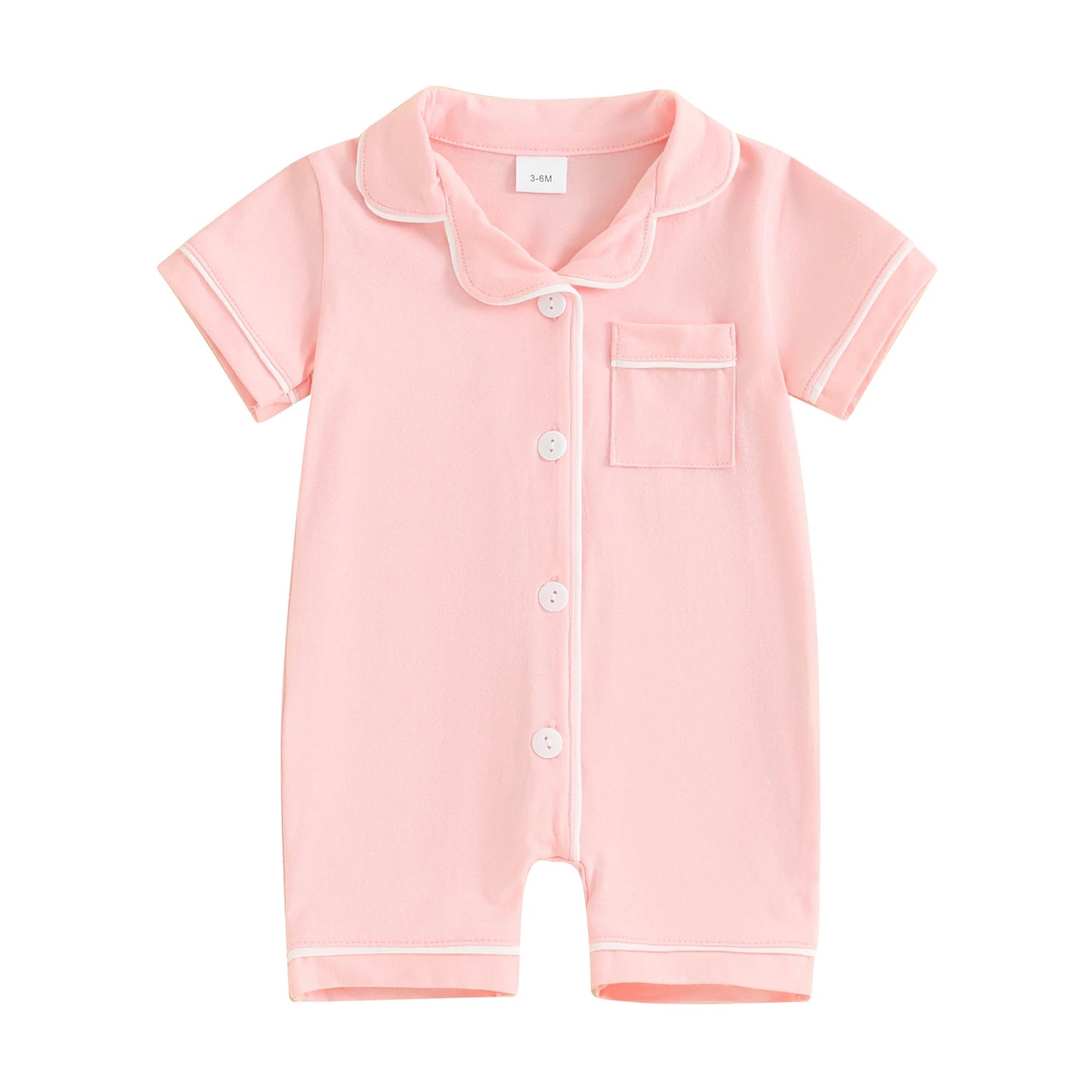 Short Sleeve  Romper Pajamas with Neck Buttons