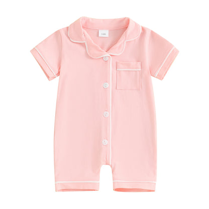 Short Sleeve  Romper Pajamas with Neck Buttons