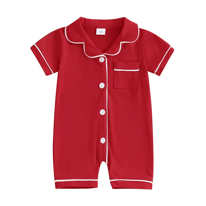Short Sleeve  Romper Pajamas with Neck Buttons