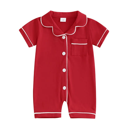 Short Sleeve  Romper Pajamas with Neck Buttons
