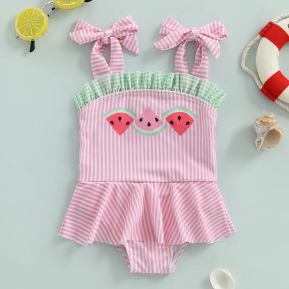 Watermelon Sleeveless Tie Shoulder Swimwear