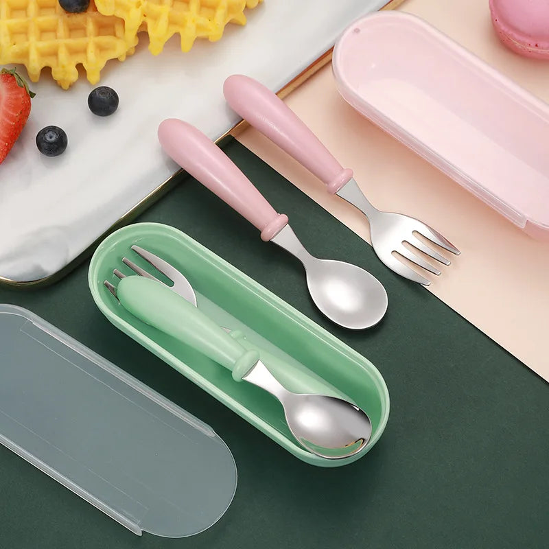 3-Piece Portable Children Feeding Spoon Forks Stainless Steel Set