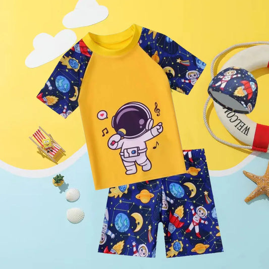 Cartoon Print Swimwear with Hat