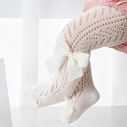Girls Tights Cotton Breathable Mesh Bow Tie