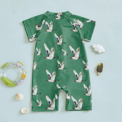 Zip Up Short Sleeve  Swimwear