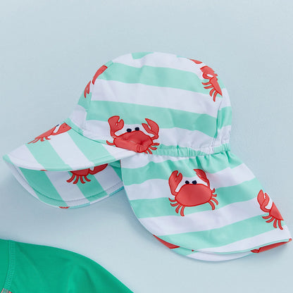 2-Piece Long Sleeve Crab Swimwear & Hat