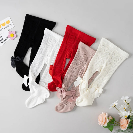 Girls Tights Cotton Breathable Mesh Bow Tie