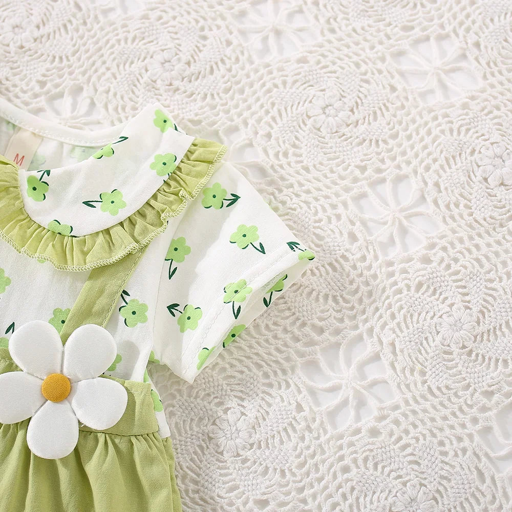 Baby Girl Flower 2-Piece Shoulder Strap Dress