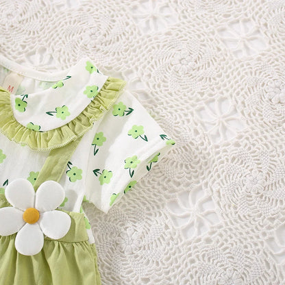 Baby Girl Flower 2-Piece Shoulder Strap Dress
