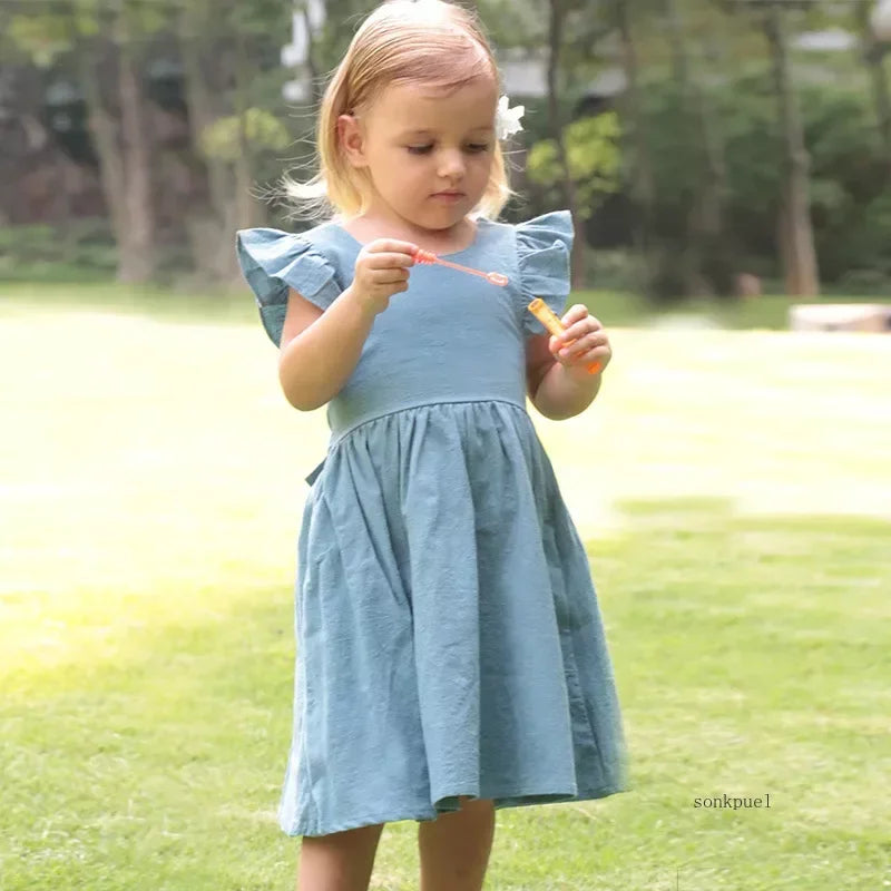 Summer Flying-sleeve Cotton Linen Dress
