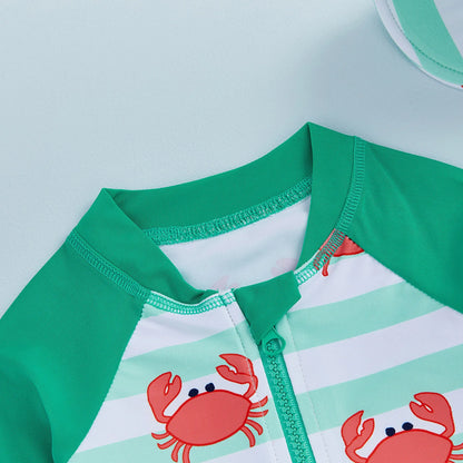 2-Piece Long Sleeve Crab Swimwear & Hat