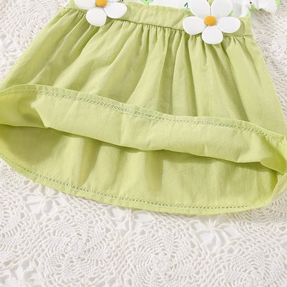 Baby Girl Flower 2-Piece Shoulder Strap Dress