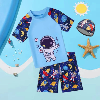 Cartoon Print Swimwear with Hat