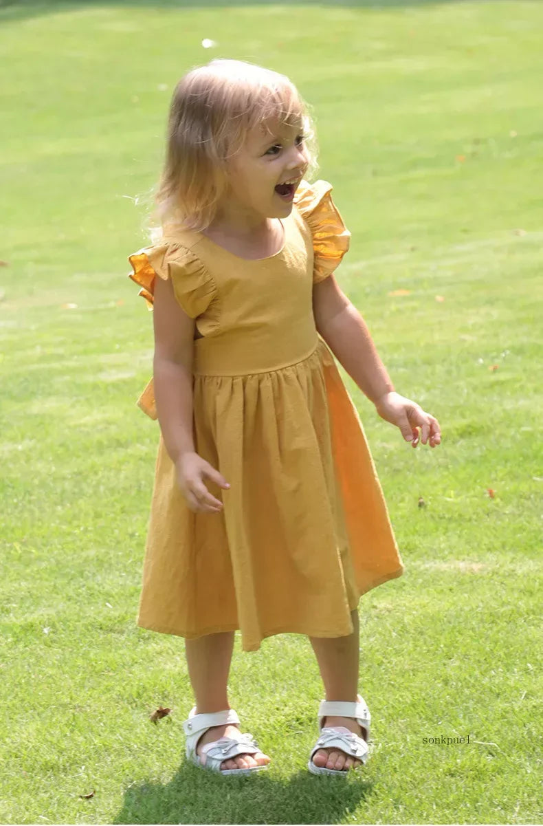 Summer Flying-sleeve Cotton Linen Dress