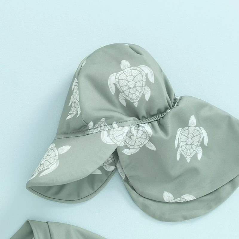 Long Sleeve Printed  Swimwear with Swim Hat