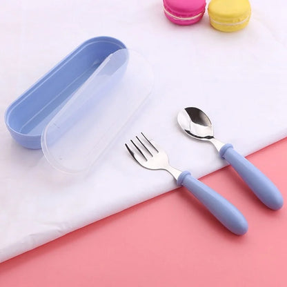 3-Piece Portable Children Feeding Spoon Forks Stainless Steel Set