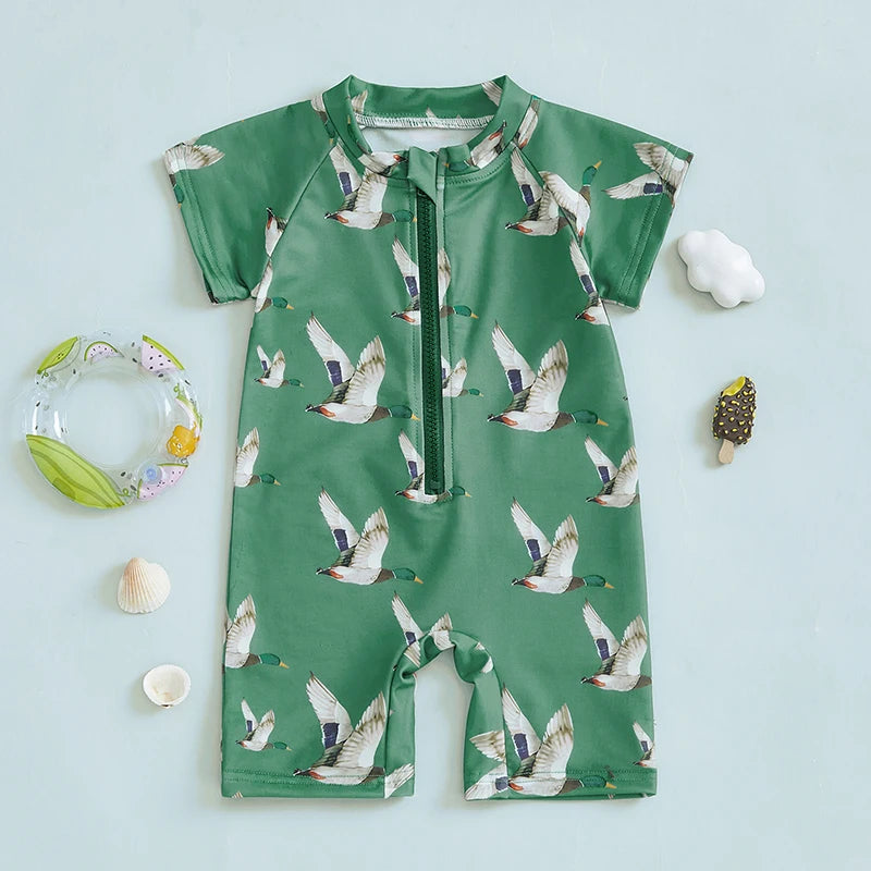 Zip Up Short Sleeve  Swimwear