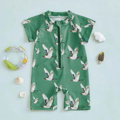 Zip Up Short Sleeve  Swimwear