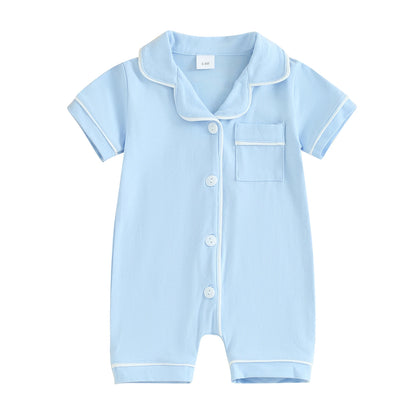 Short Sleeve  Romper Pajamas with Neck Buttons