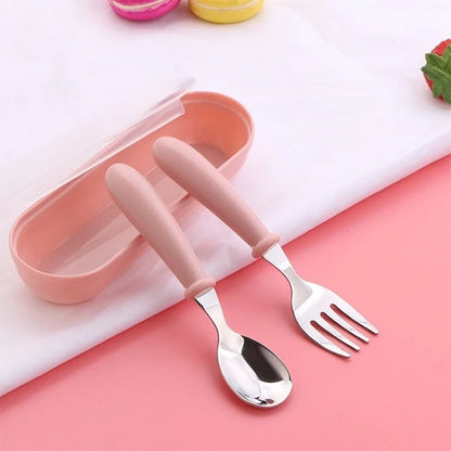 3-Piece Portable Children Feeding Spoon Forks Stainless Steel Set