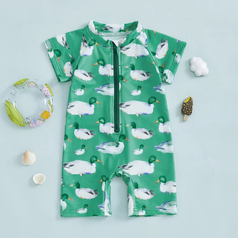 Zip Up Short Sleeve  Swimwear