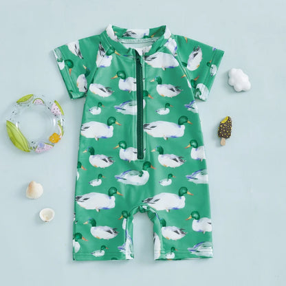 Zip Up Short Sleeve  Swimwear