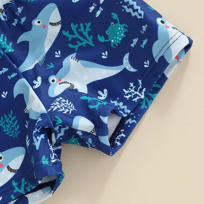 Cartoon Shark Long Sleeve Swimsuit