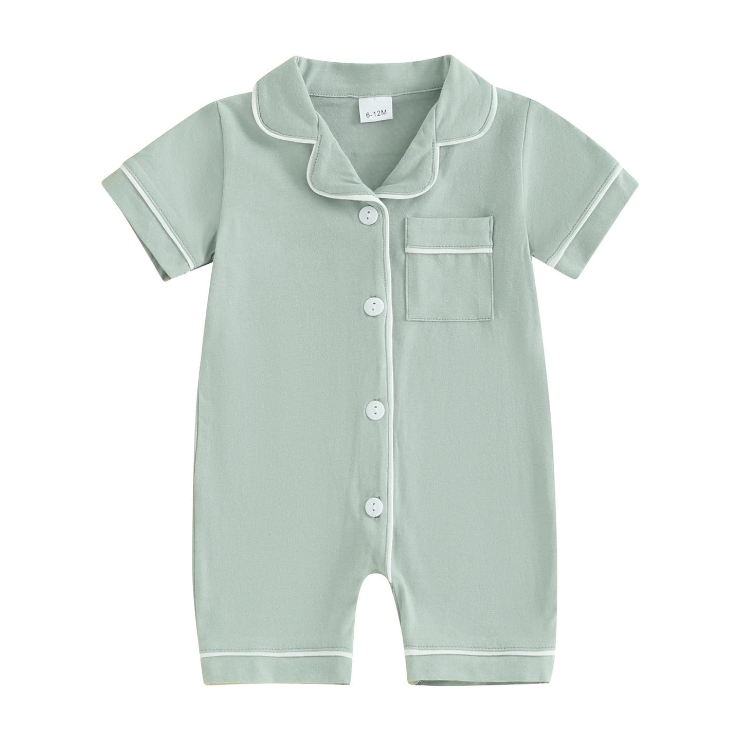 Short Sleeve  Romper Pajamas with Neck Buttons