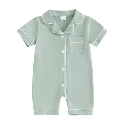 Short Sleeve  Romper Pajamas with Neck Buttons