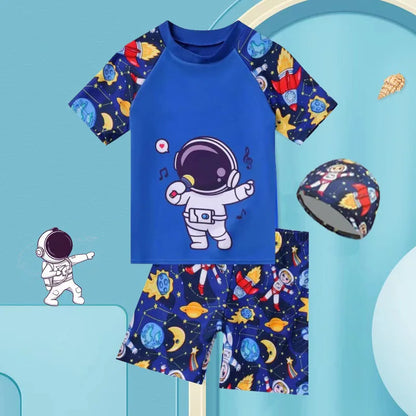 Cartoon Print Swimwear with Hat